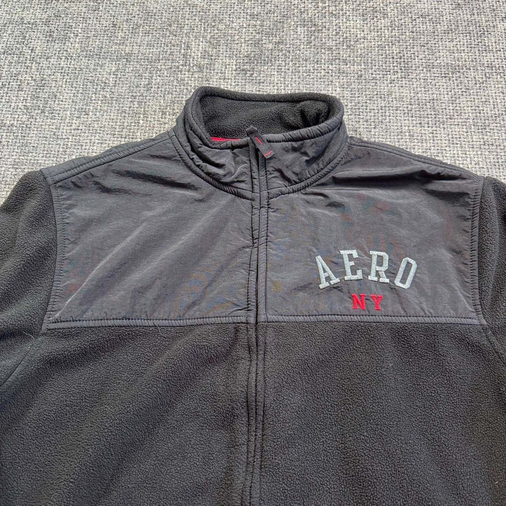 Aeropostale Fleece Jacket Mens Large Black Y2K Gorpcore Mixed Media Zip Up - Picture 5 of 15
